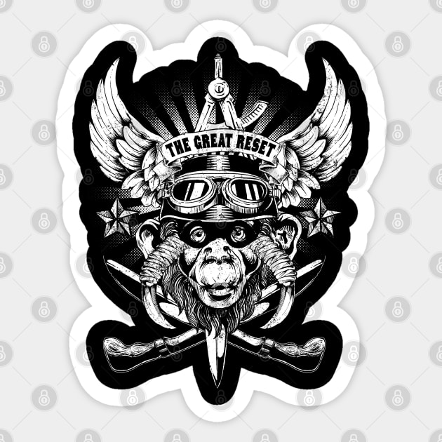 2020 Great Reset Monkey War Ape Sticker by Black Tee Inc